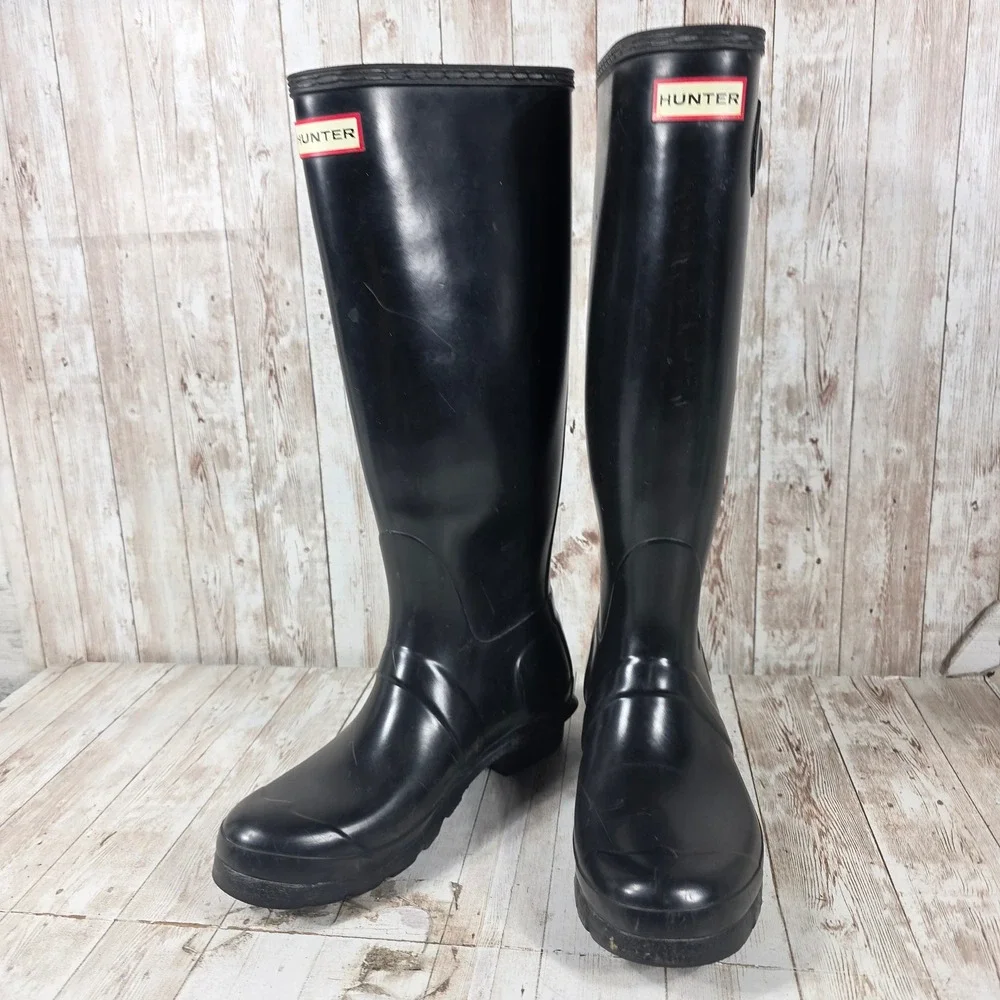Hunter Original Tall Black Rubber Rain Boots Womens Size 9 Waterproof Wellies